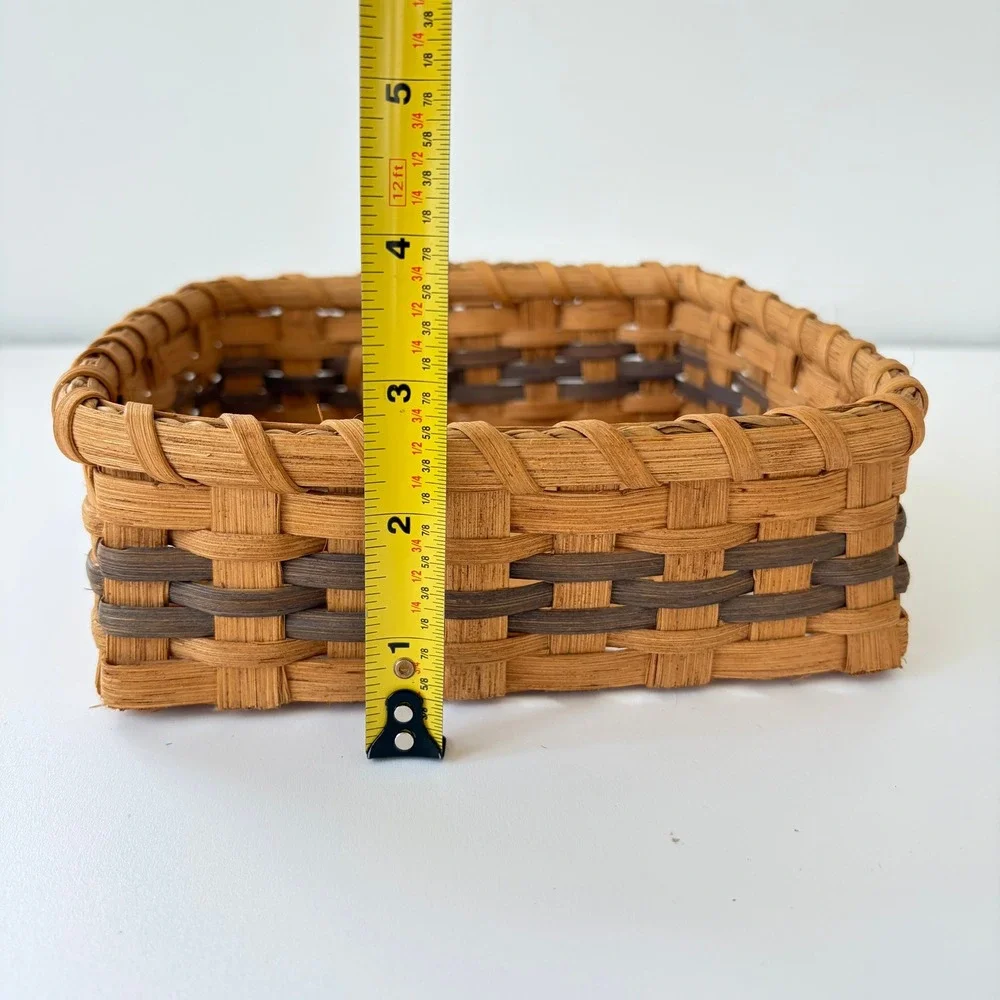 Handwoven Square Splint Basket Two Tone Brown Storage Tray 7.5in
